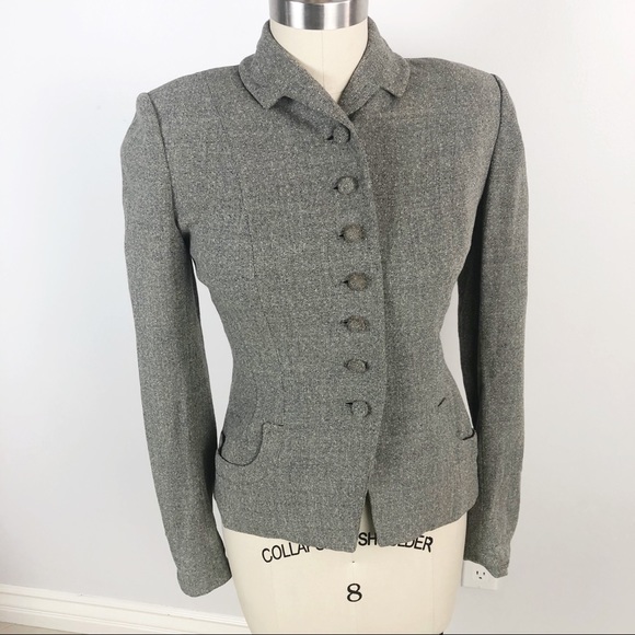 Vtg 1940's Wasp Waist Victory Suit Wool Jacket